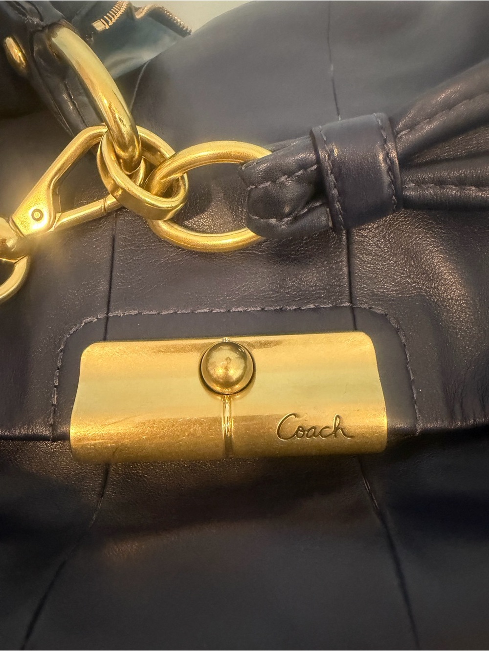 Coach Navy Leather Shoulder Hobo with Gold Hardware
